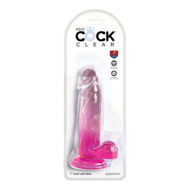 King Cock Clear 7In W/ Balls Pink  image 1